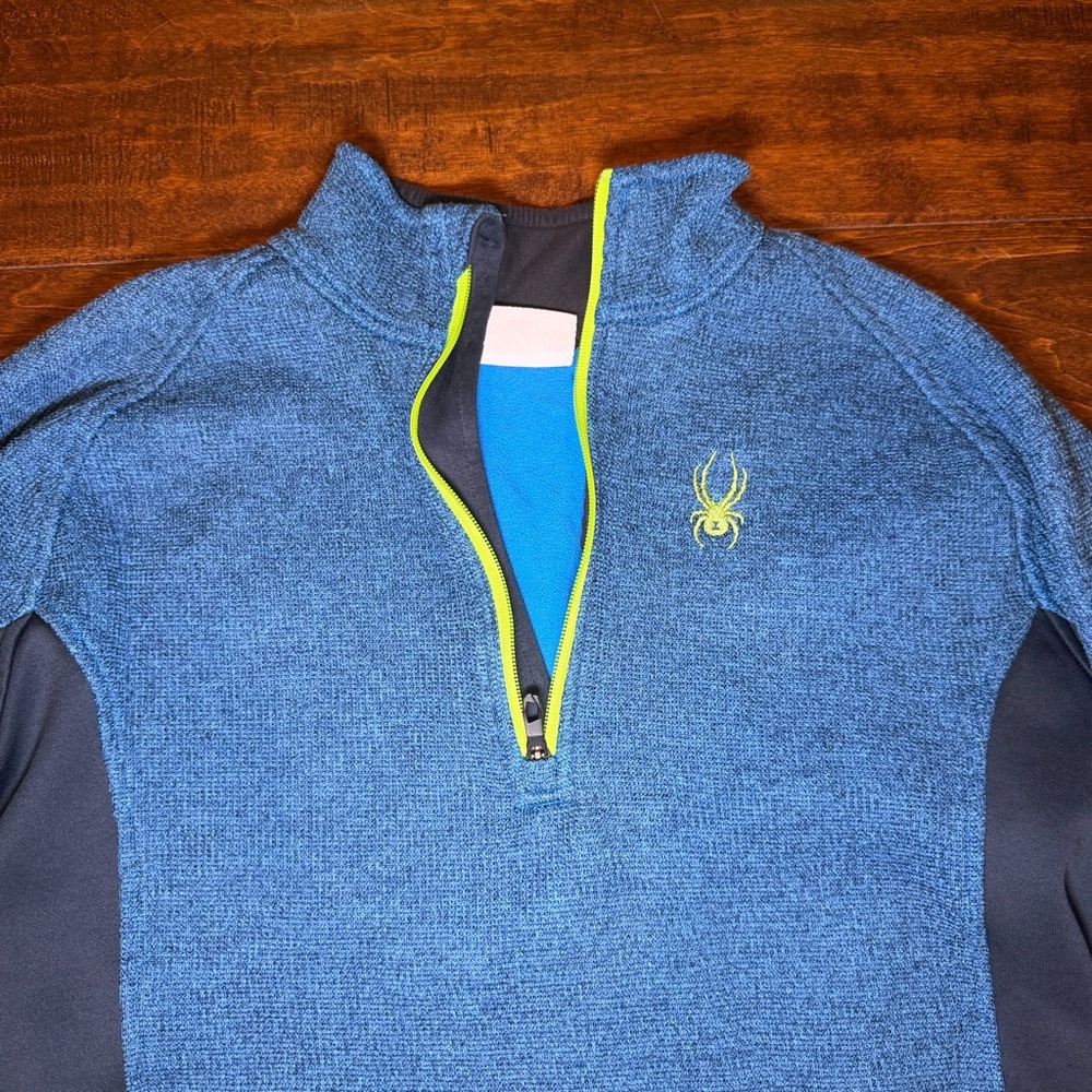 Spyder Mens Large 1/4 Zip Fleece Pullover Blue Ski Performance Jacket
